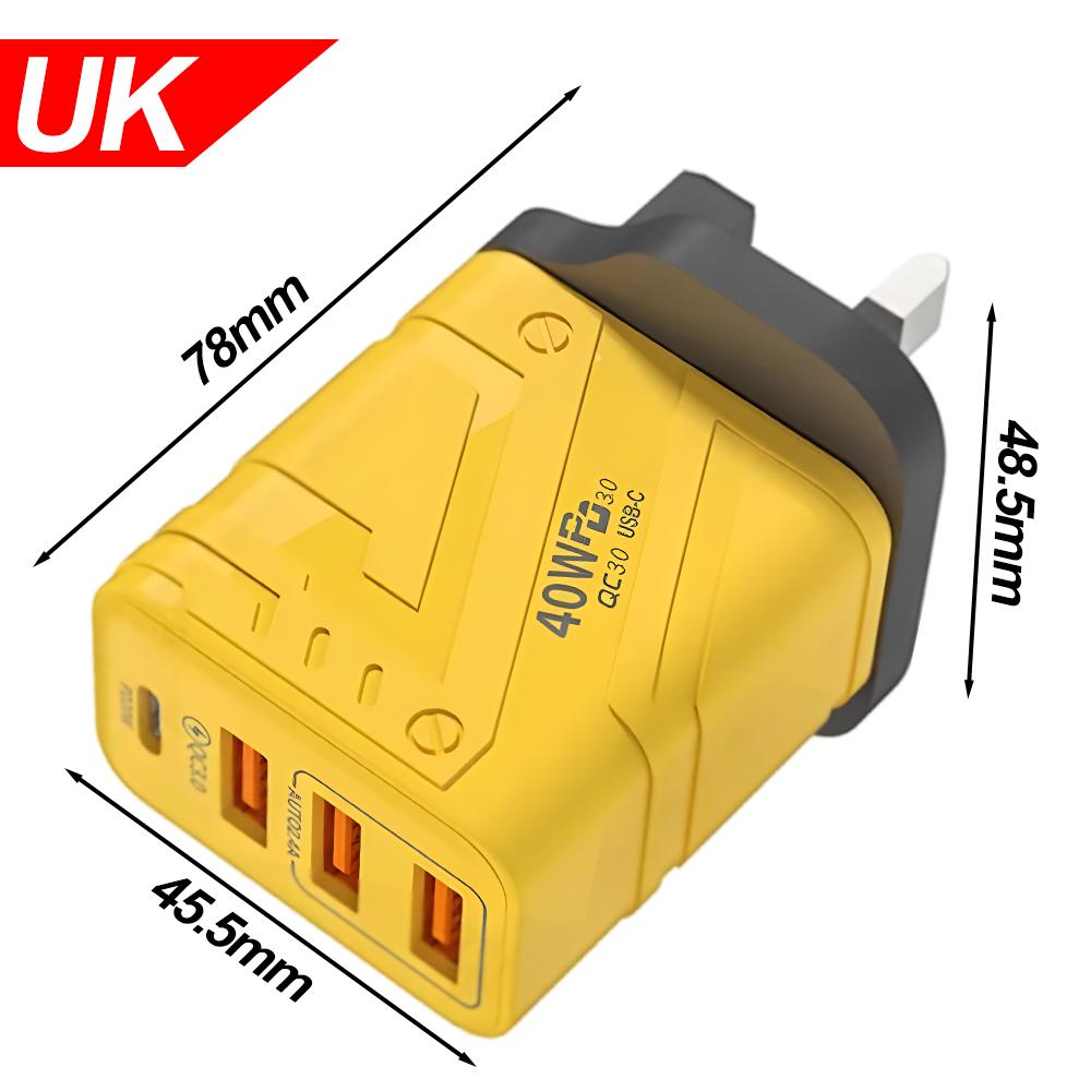 40W 4 Ports Handy-Ladegeräte USB A PD Schnelllade-Handy-Wandladegerät-Adapter für iPhone Samsung Xiaomi EU/US/UK-Stecker