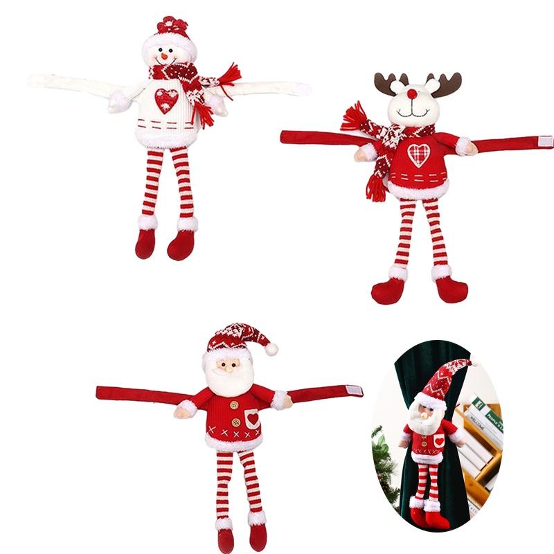 New Christmas Decorative Knitted Fabric Long Leg Santa Claus Window Curtain Tieback Home Decoration