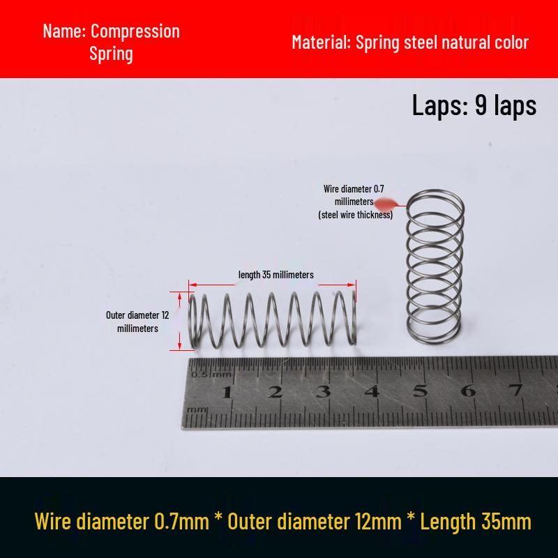 Druckfeder mit Rückstellfunktion aus Federstahl, 0,7 mm Drahtdurchmesser, 8-12 mm Außendurchmesser