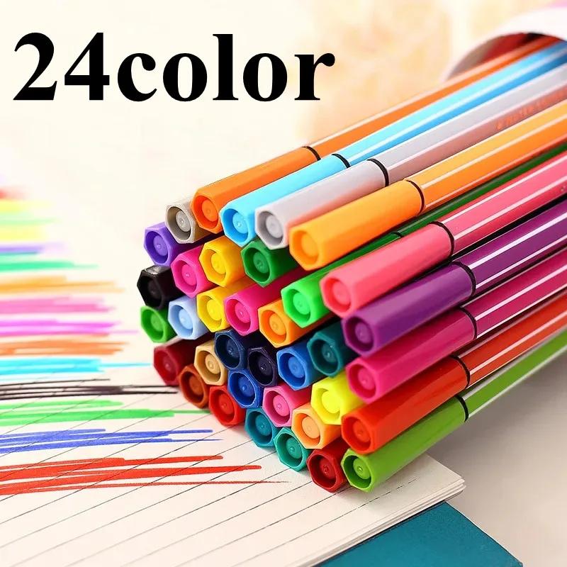12//24 Pcs Washable Colored Pen Painting Marker Artist Drawing Set Student Art Supplies Highlight Water Color Pens Stationery