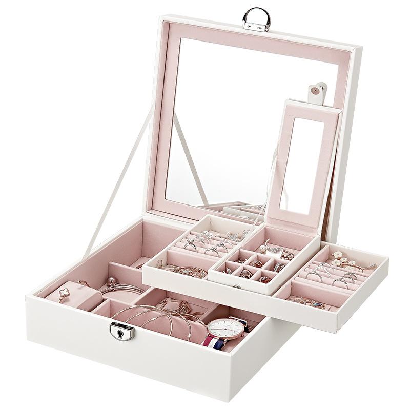 Schmuckkästchen Prinzessin High-End mit abschließbarem Spiegel Stickerei Groß Große Kapazität Haushalt Schmuckaufbewahrungsbox Schminkkoffer