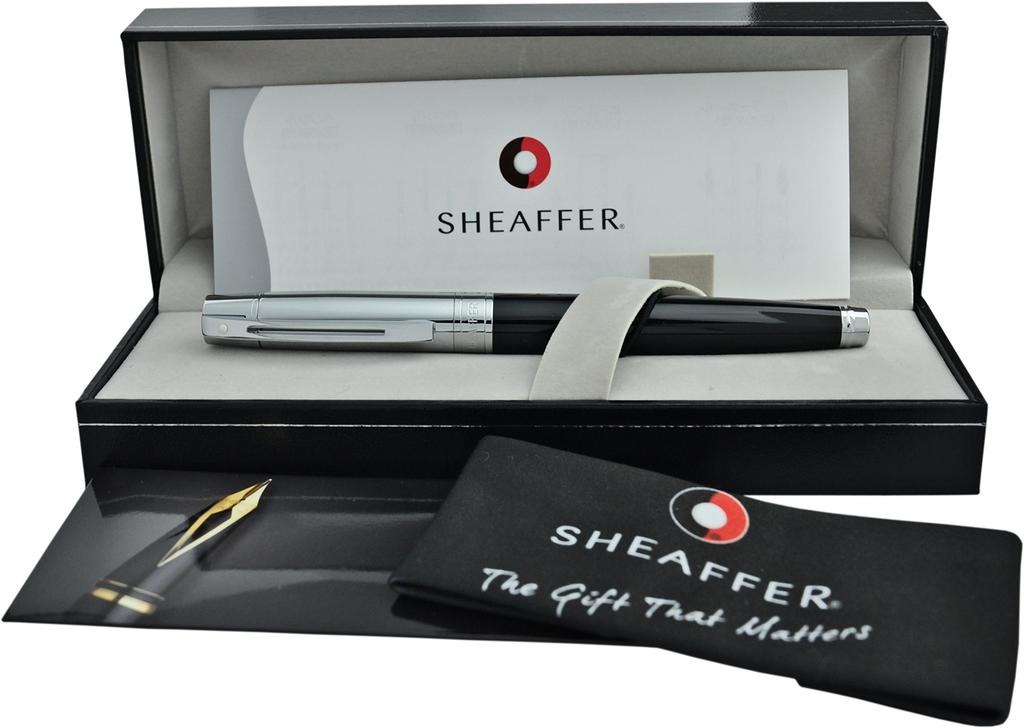 Sheaffer 300 Black Chrome Fountain Fine Officially Imported & Pen, Nib, SGC9314PN-F,