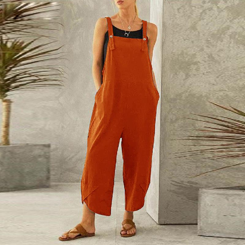 2022 Women's Fashion Solid Color Casual Cropped Overalls - European and American Style