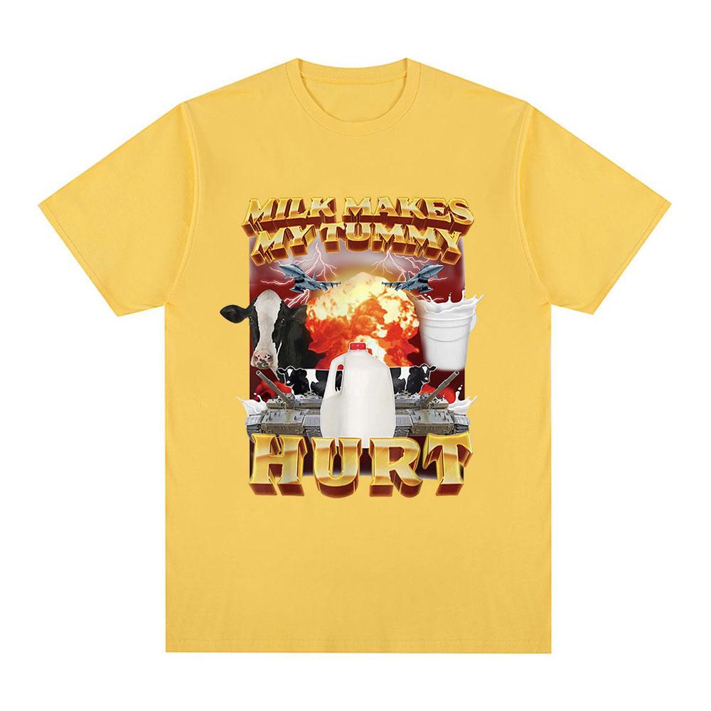 Milk Makes My Tummy Hurt T-shirt Lactose Tolerant Funny Meme Graphic T Shirt Men Fashion Vintage Hip Hop Short Sleeve T-shirts