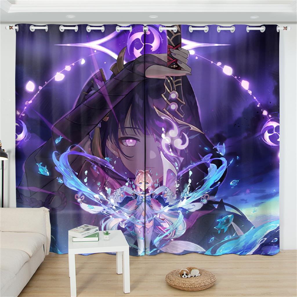 Kazuha Genshin Impact Blackout Curtain 2 Panels Anime Printing Window Drapes For Living Room Cartoon Home Decor Treatments
