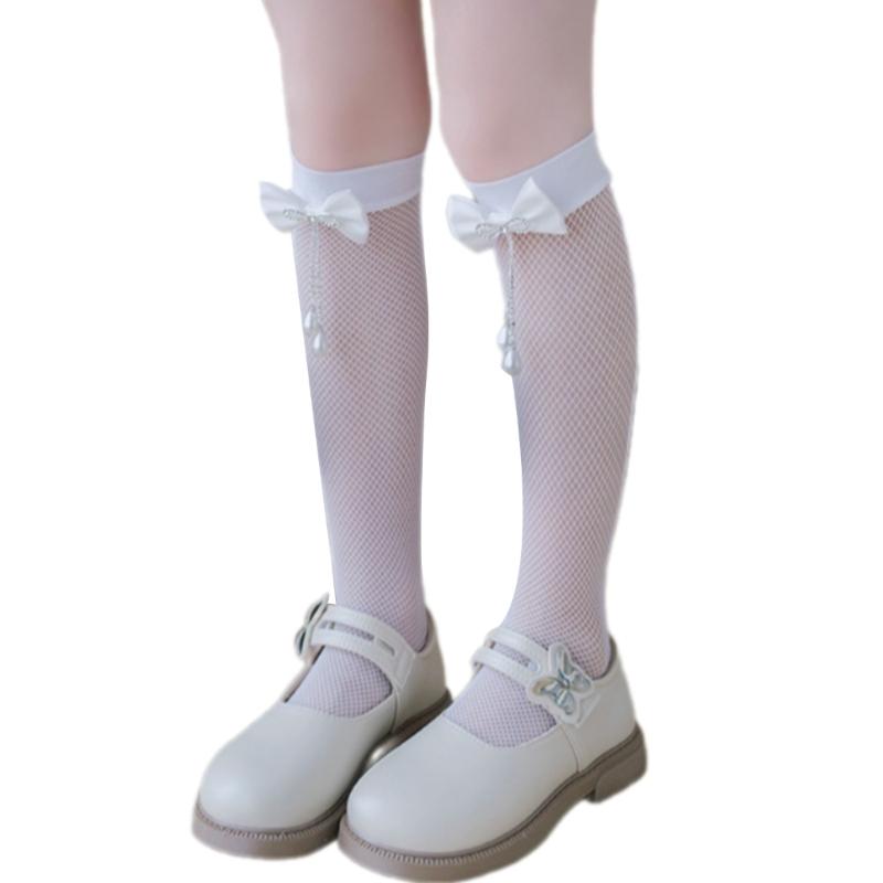 Pack of 1 Pair Girls Breathable Mesh Knee Length Socks Bowknot Accent Socks Stretchy Comfort for 3-10Y Kids