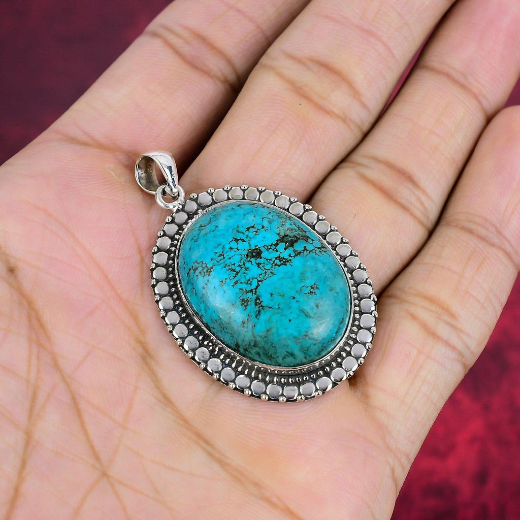 Blue Turquoise Jewelry, 925 Solid Sterling Silver Pendant Handmade Gemstone Jewelry, Gifts For Wife Brand New Pendant