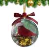 3d transparent bird Christmas ornament crystal ball with realistic hummingbird, red coat sparrow, round Christmas tree pendant