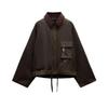 Fall and Winter New Women's Fashion Style Lapel Long Sleeves Corduroy Neckline Waxing Leather Jacket Coat 4369241