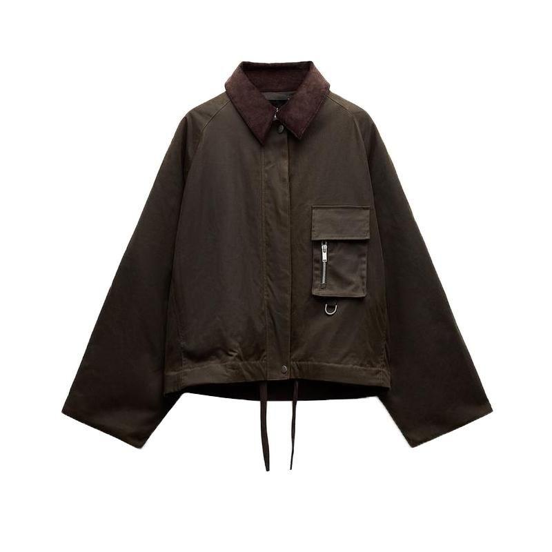 Fall and Winter New Women's Fashion Style Lapel Long Sleeves Corduroy Neckline Waxing Leather Jacket Coat 4369241