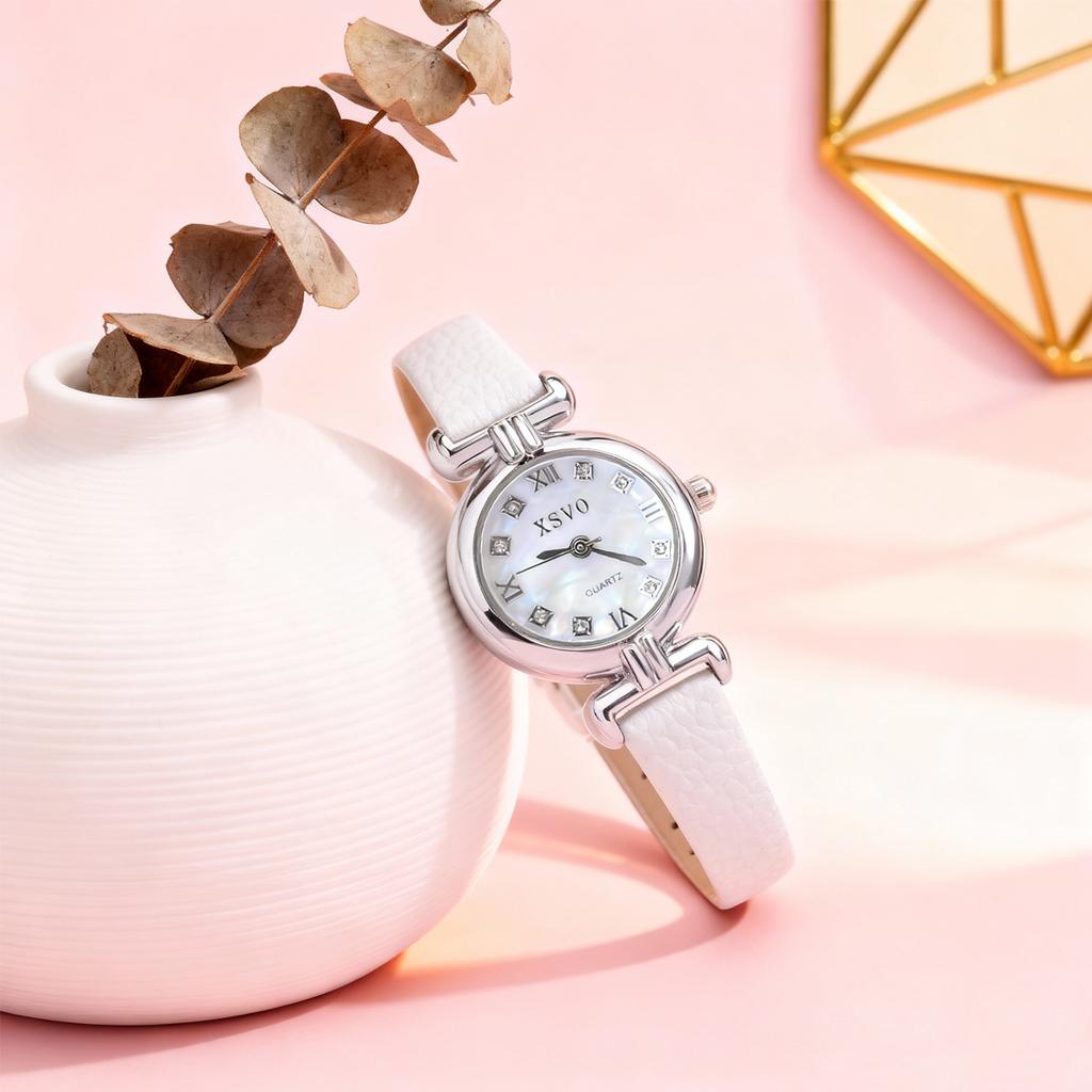 Fashion Light Luxury Leather Strap Alloy Case Quartz Watch for Women, Suitable for Everyday Wear, Christmas Gift