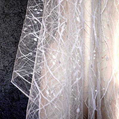 White Embroidered Sequin Lace Fabric Mesh Garment Fabric DIY Wedding Dress Catwalk Dress Fabric