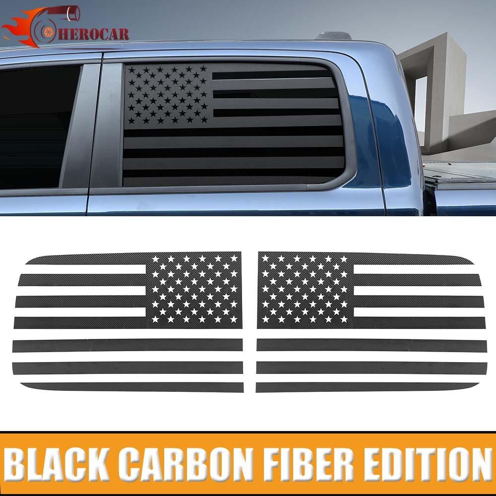 For + Dodge RAM 1500 Carbon Fiber Rear Window Side Trim Stickers US Flag