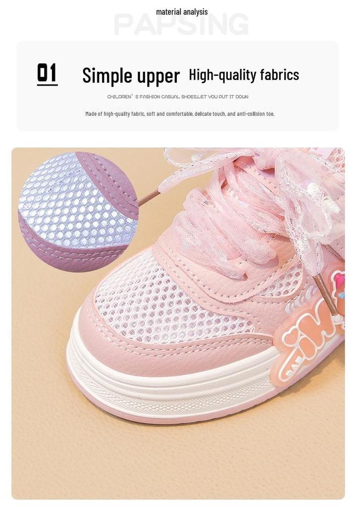 Spring/Summer 2026 Girls' Cartoon Mesh Breathable Sports Shoes - Soft Sole, Non-slip Casual Sneakers