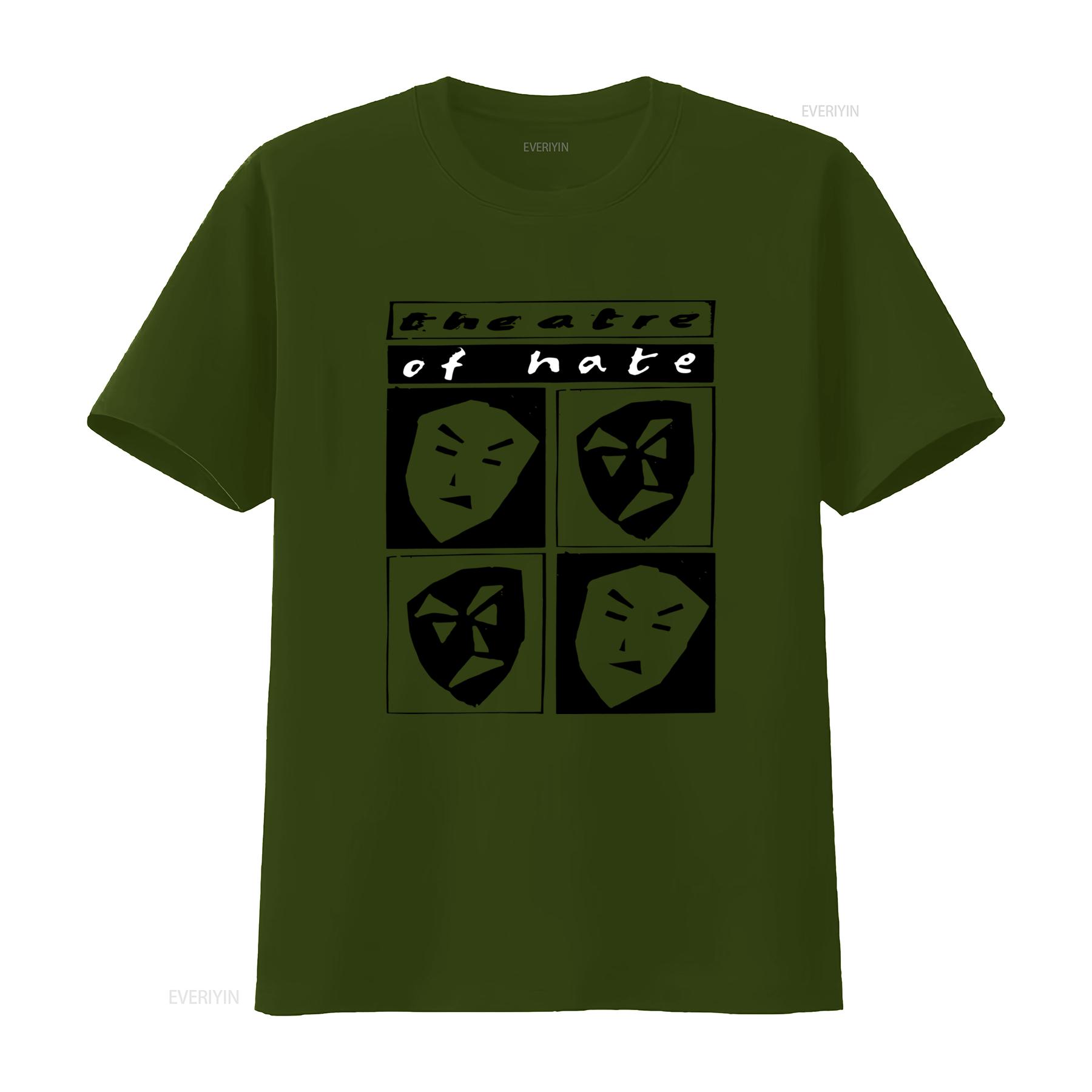

Theatre Of Hate Masks Music T Shirt Unique Black and White Design for Lovers vintage Washed Comfortable Slightly Breathable M