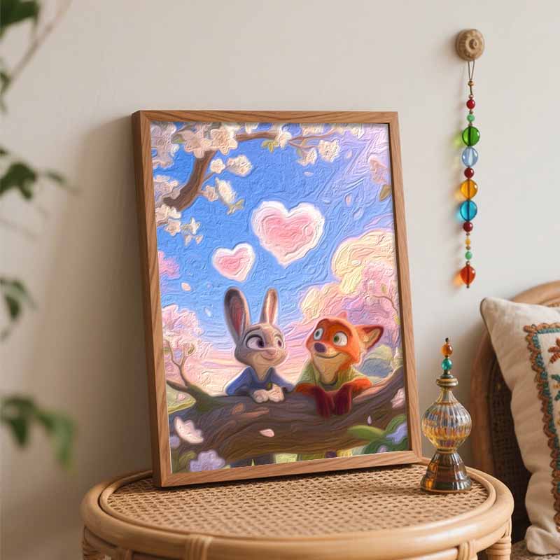 Disney Spring Love Bunny Fox Painting by Numbers Hand Filled Drawing Art Kit Home Decor