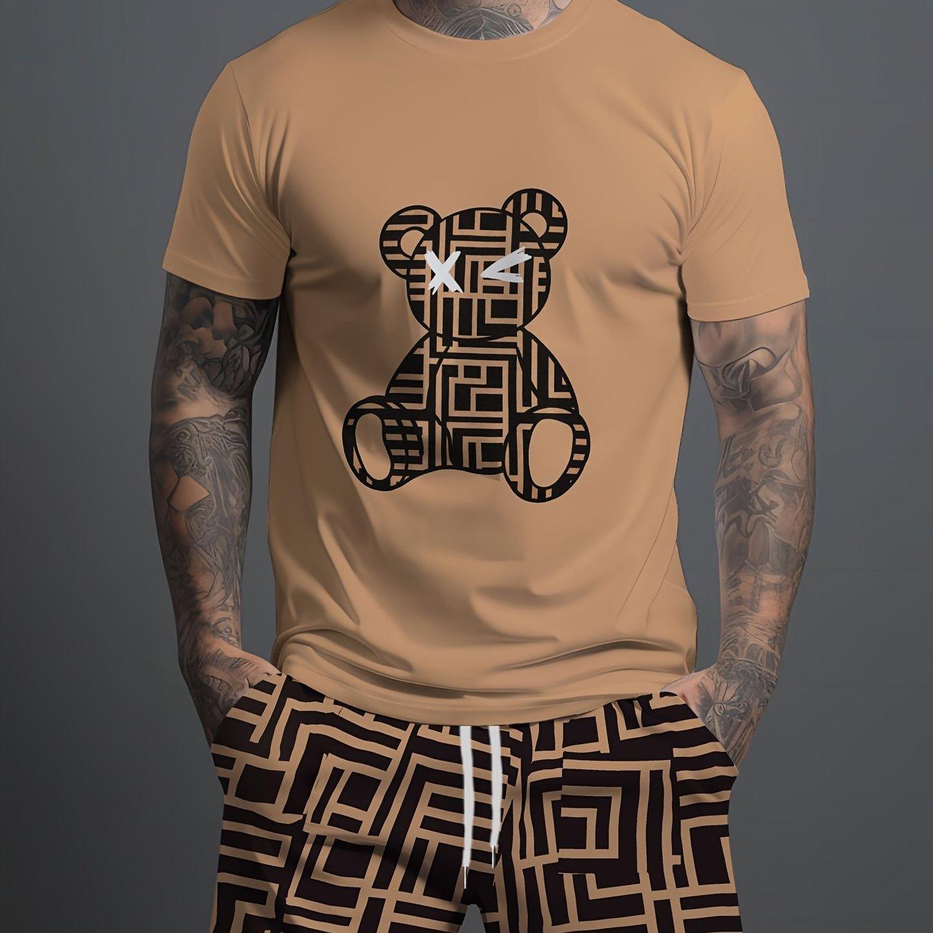 

Мужской коордный комплект из футболки и шорт с графическим принтом в виде медведей и квадратов на лето, комплект из 2 предметов 6XL