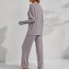 Cozy Striped Plush V-Neck Top & Casual Pants Pajama Set for Autumn/Winter