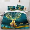 Cartoon Elk Duvet Cover King Queen Size Golden Deer Pattern Bedding Set for Teens Adults Wild Buck Quilt Cover with Pillowcase