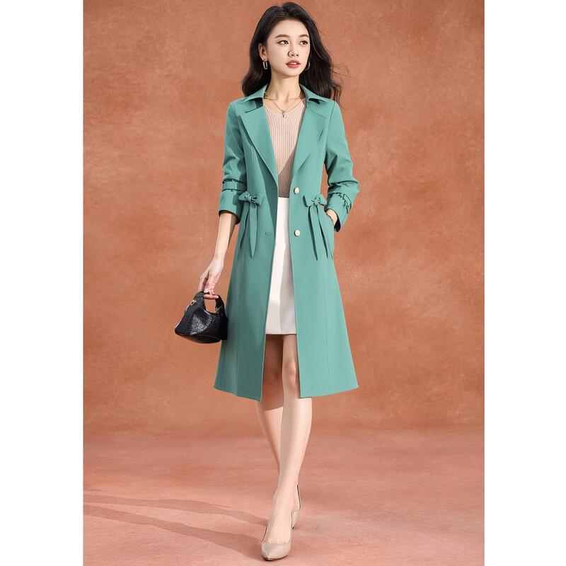 Women s British Style Mid-Length Lapel Windbreaker 3XL
