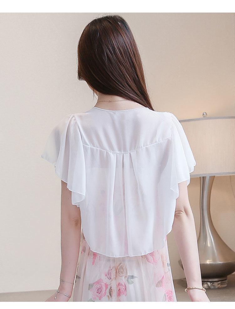 Korean Style Chiffon Shawl Cardigan - Short Sleeve, Lightweight, Versatile Sun Protection Outerwear for Women