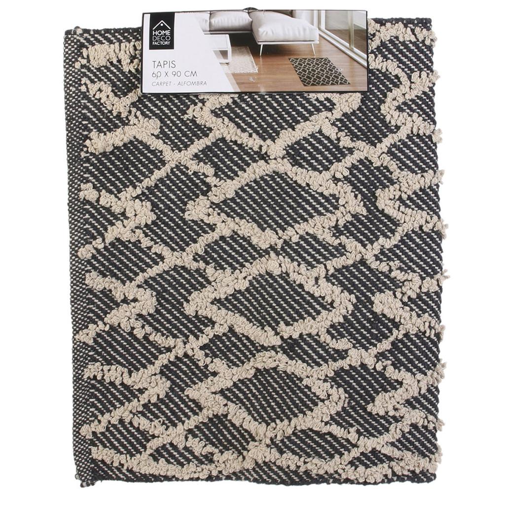 Les Trésors De Lily [R2499] - 'Boho' Black Beige Cotton Rug - 90x60 Cm