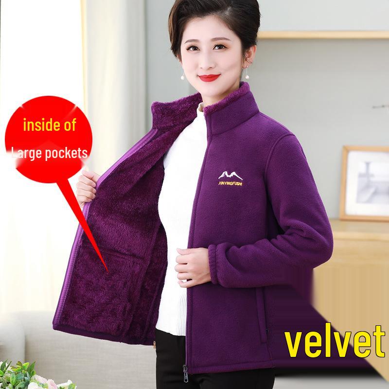 Mid-Aged & Elderly Fleece Sherpa Sweatshirt: Warm Stand Collar Jacket for Fall & Winter.