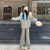 Women's Gray Micro-Flare Sweatpants: 2025 Autumn/Winter Korean Style, Wide Leg, Plus Velvet, Thickened Casual Pants.