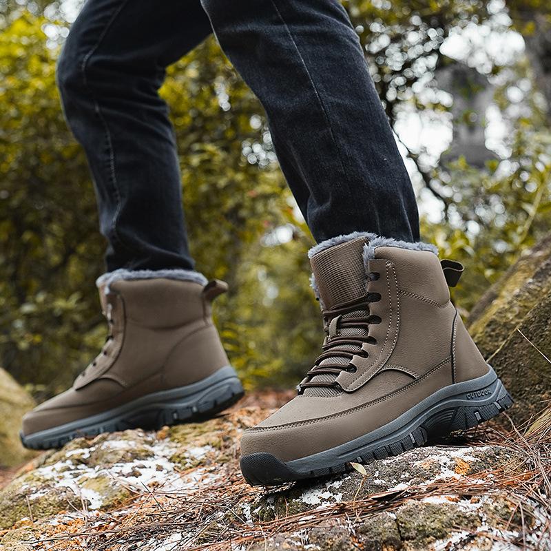 Men's Winter Plus Size High-Top Cotton Snow Boots - Thick Sole, Waterproof, Fleece-Lined for Extra Warmth
