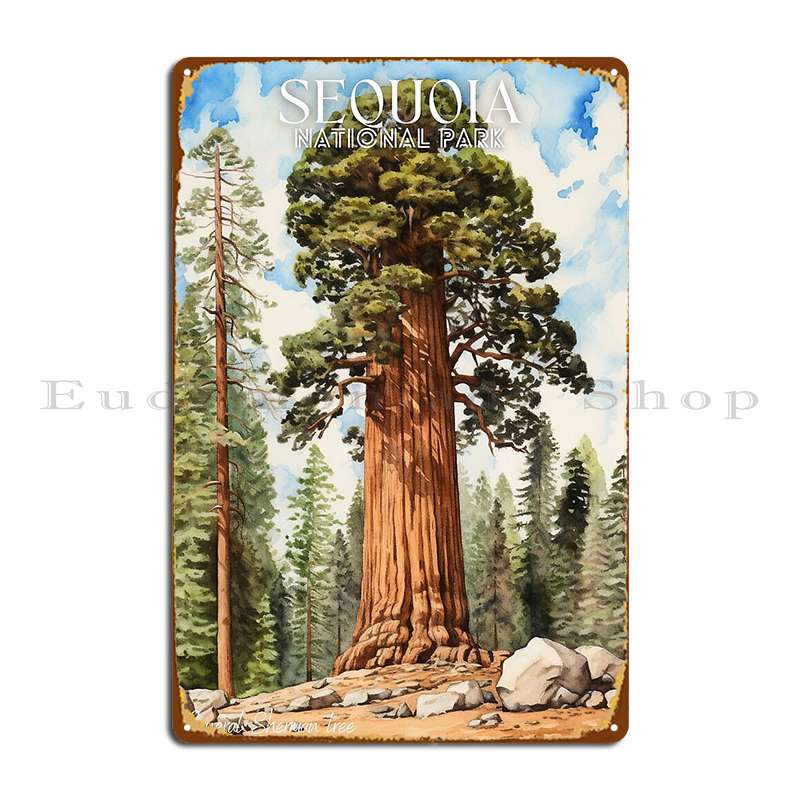 Национальный парк Секвойя Дерево Генерала Шермана Металлическая табличка Пластины Гараж Гаражный клуб Индивидуальный Классический Жестяной знак Постер 20x30cm（7.8x11.8inch）