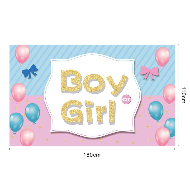 New model gender reveal banner for newborns, balloon decoration scene for celebrating the birth of the baby, flag hanging display