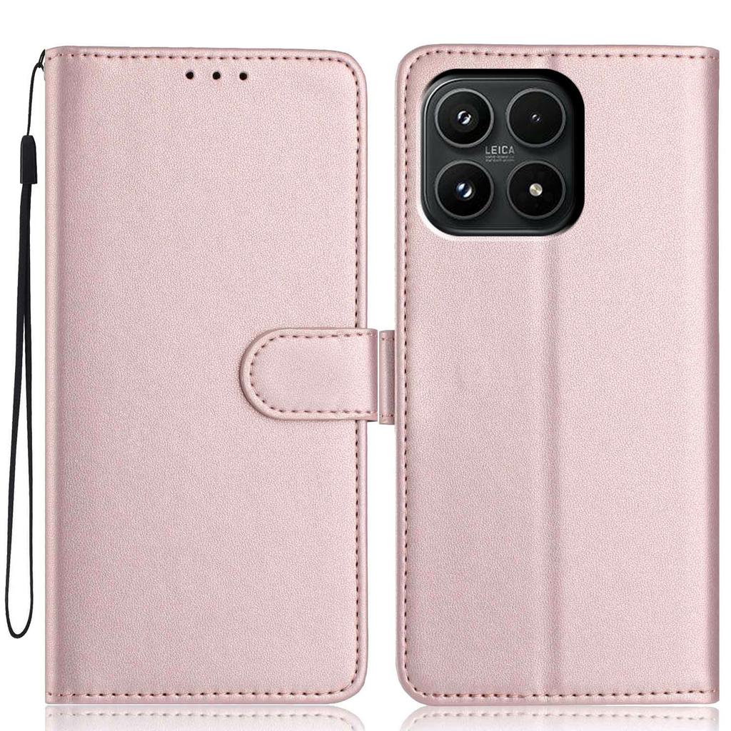 For Xiaomi 17 Wallet Case with Strap/Multiple Card Slots Solid Color Leather Stand Phone Cover