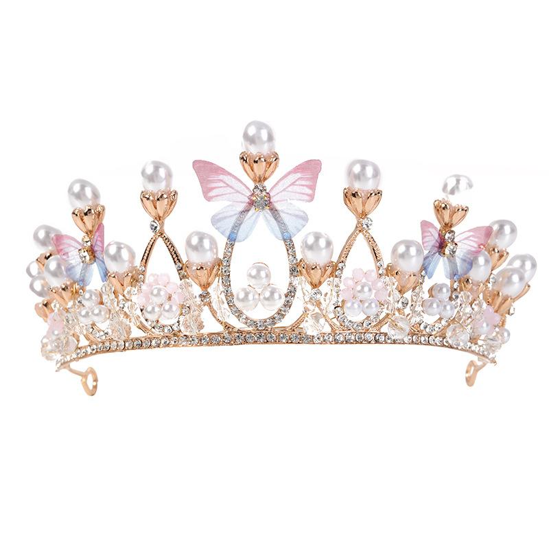 Children's Alloy Crown Butterfly Princess Performance Performance Hair Headdress Model Catwalk Crystal Headband Bridal Headwear