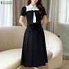 ZANZEA Women Short Sleeve Blouse and Midi Skirts Summer Two Piece Suit Sets