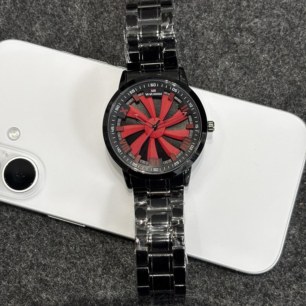 New Men's Watch Rotating Dial Car Clock Stainless Steel Strap Fashion Sports Style 3Bar Quartz Movement Casual Watches