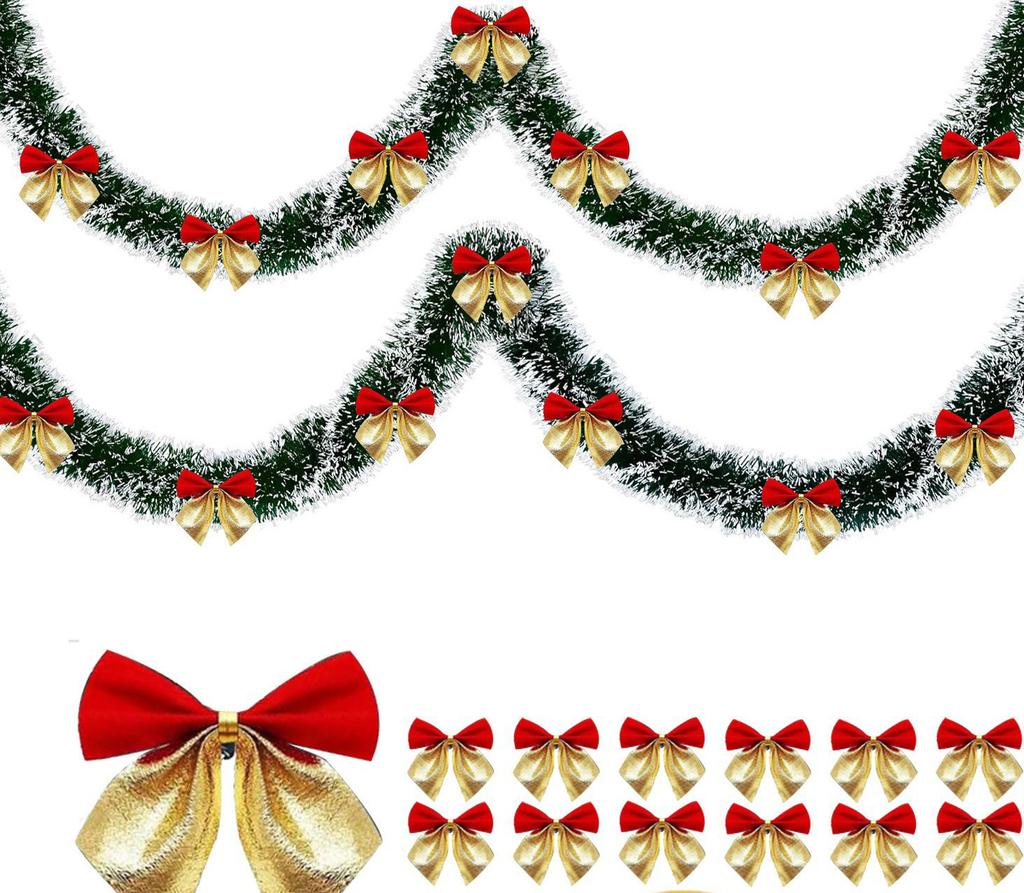 For DIY Wreath Christmas Tree Ornaments New Year Home Table Decor Artificial Christmas Garland Xmas Garlands with Bowknot