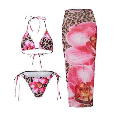 Set Bikini Sexy Stampato da 3 Pezzi Costume da Bagno Gonna