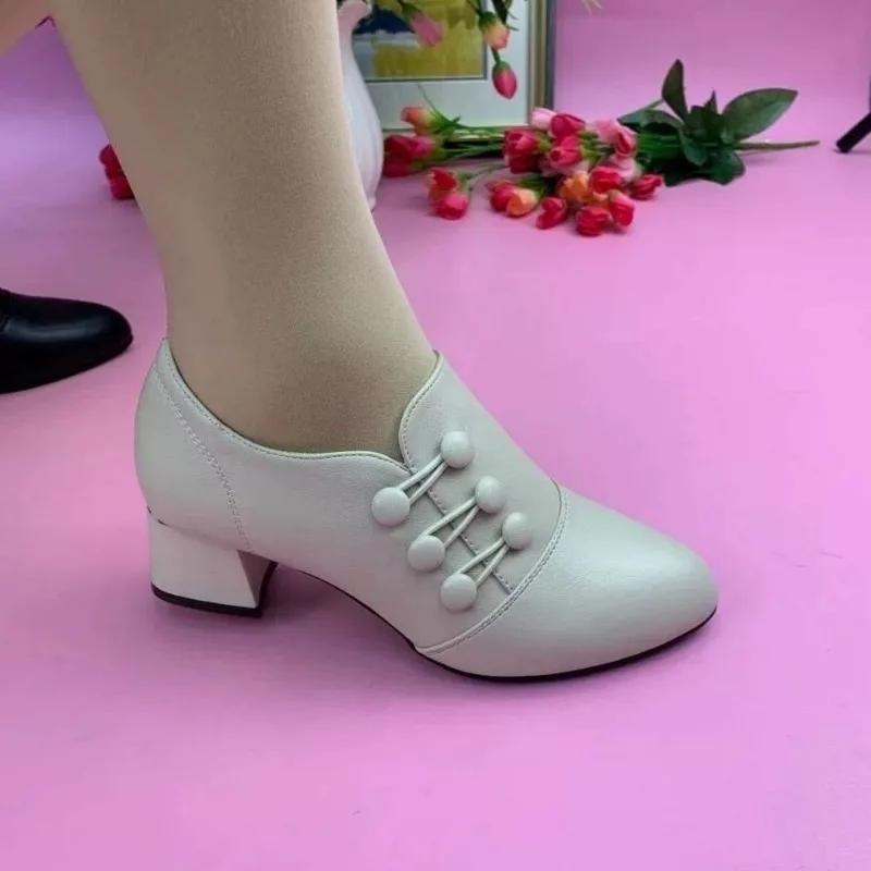 Fashion Women's Boots 2024 New Fashion Casual Leather Shoes Women's Comfortable Office Low Boots Pointed Toe Women's High Heels
