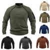 Men's Long-Sleeve Warm Tactical Sweatshirt with Stand-Up Collar, Solid Color, European Size for Spring and Autumn.