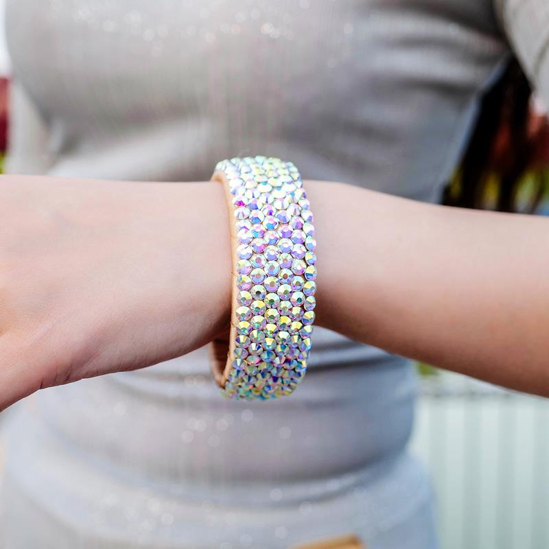 Shiny Rhinestone Arm Cuff Dance Jewelry Adjustable Open Bangle for Belly Dance Performance