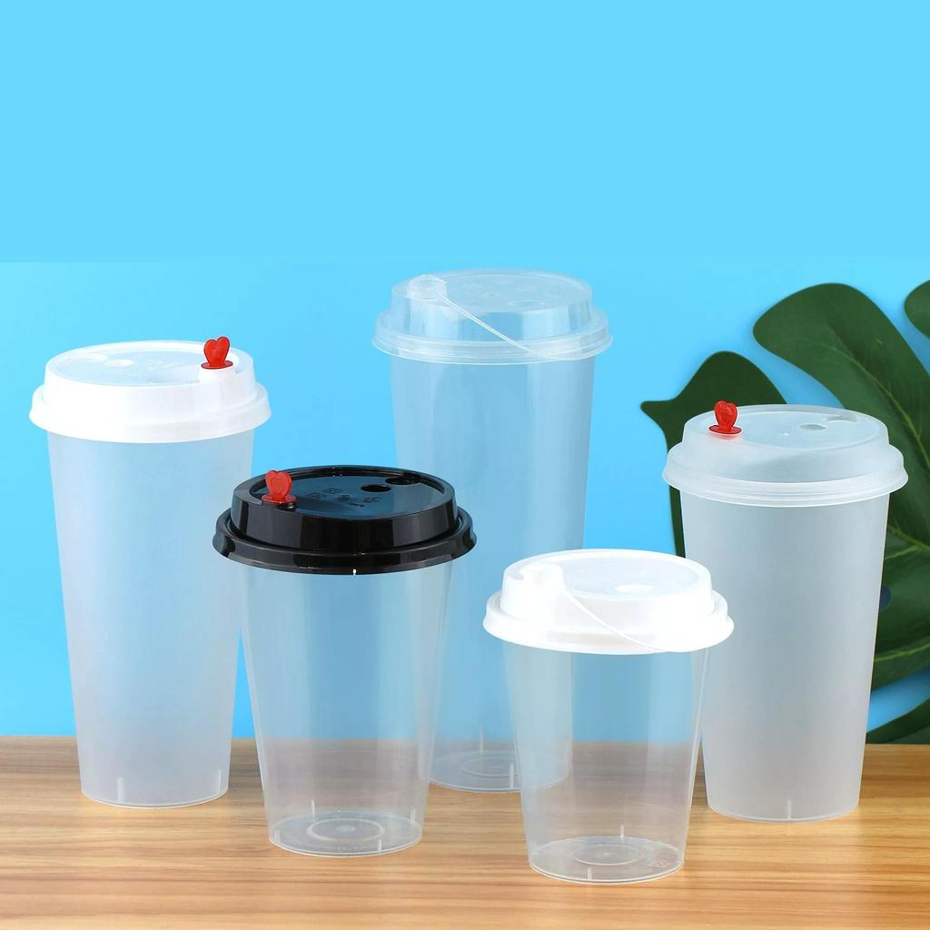 Large Capacity Disposable Milk Tea Cup Injection Molded PP Frosted Cups Transparent Leak Proof Cover Commercial Cold and Hot Beverage Takeaway Cup