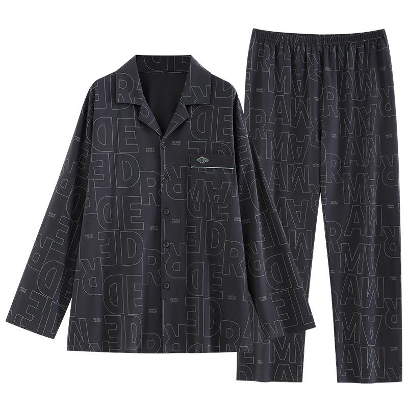 Pajamas Men'S Spring And Autumn Cotton Long Sleeve Men'S Autumn Autumn Autumn And Winter Thin Plus Size Loungewear