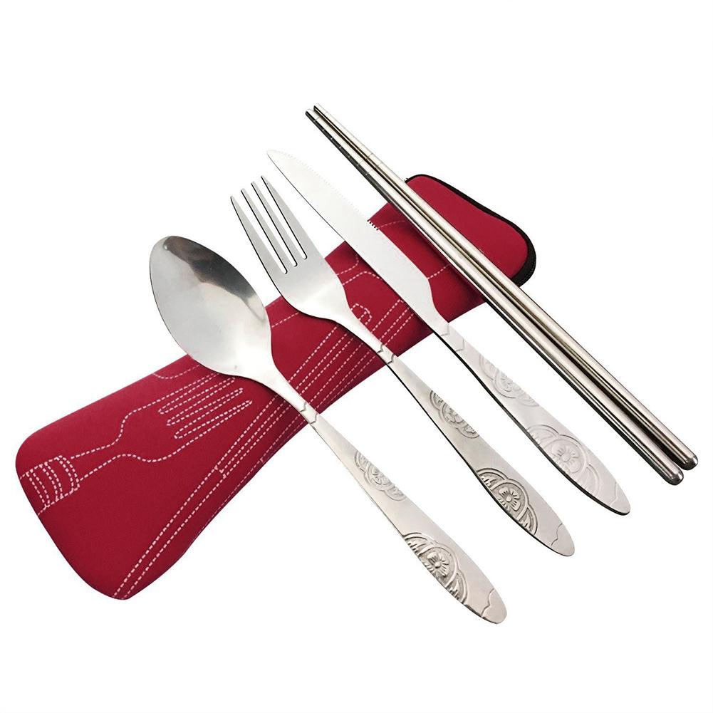 Portable Lunch Tableware Cutlery Set Stainless Steel Spoon Fork Cutter Chopsticks Travel Outdoor