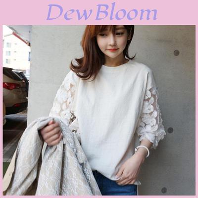 Cotton Summer Lace Short Sleeve Tshirt For Women With Round Neck And Casual Style