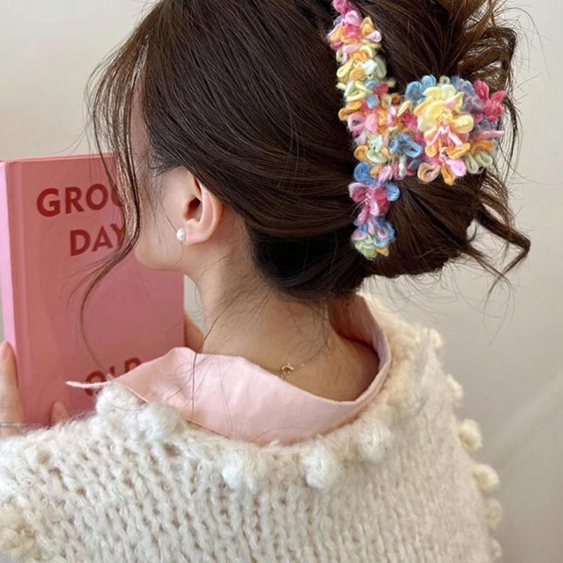 1pc Women Colorful Fairy Cute Sweet Plush Knit Extra Large 5.12in Lightweight Hair Claw Clip, Fashionable Elegant  Minimalist Style Hair Accessory