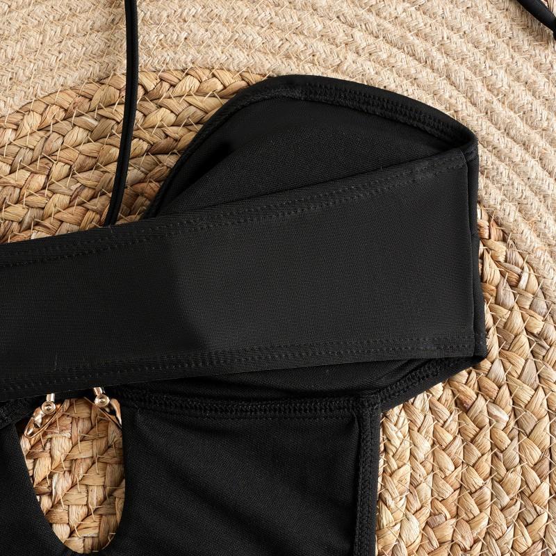 Metal Jewelry Hollowed Out Sexy Lace One-piece BIKINI