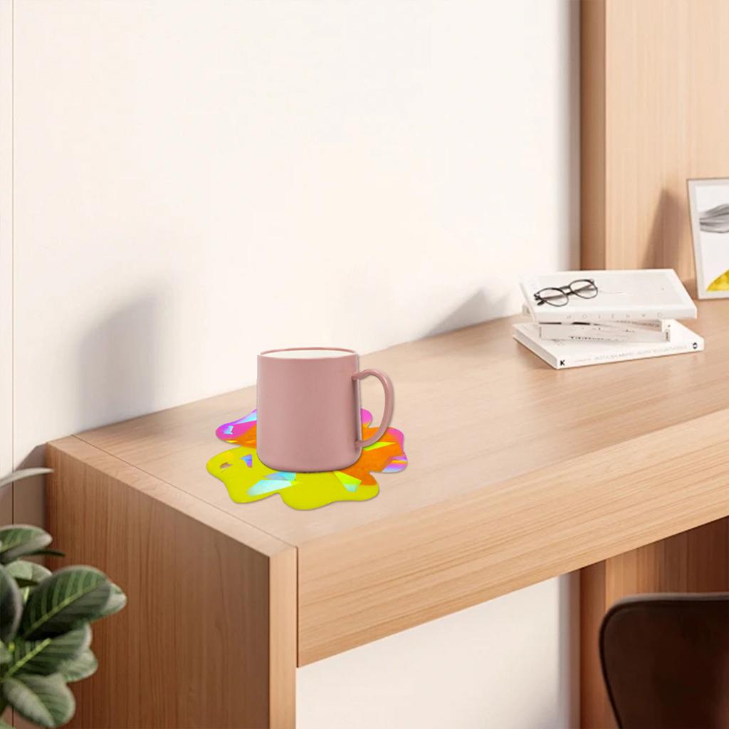 Holographical Silicone Coaster Mold for Home Decoration Rainbow Effect Flower Cup Mat Mould Gift for Crafting Lover