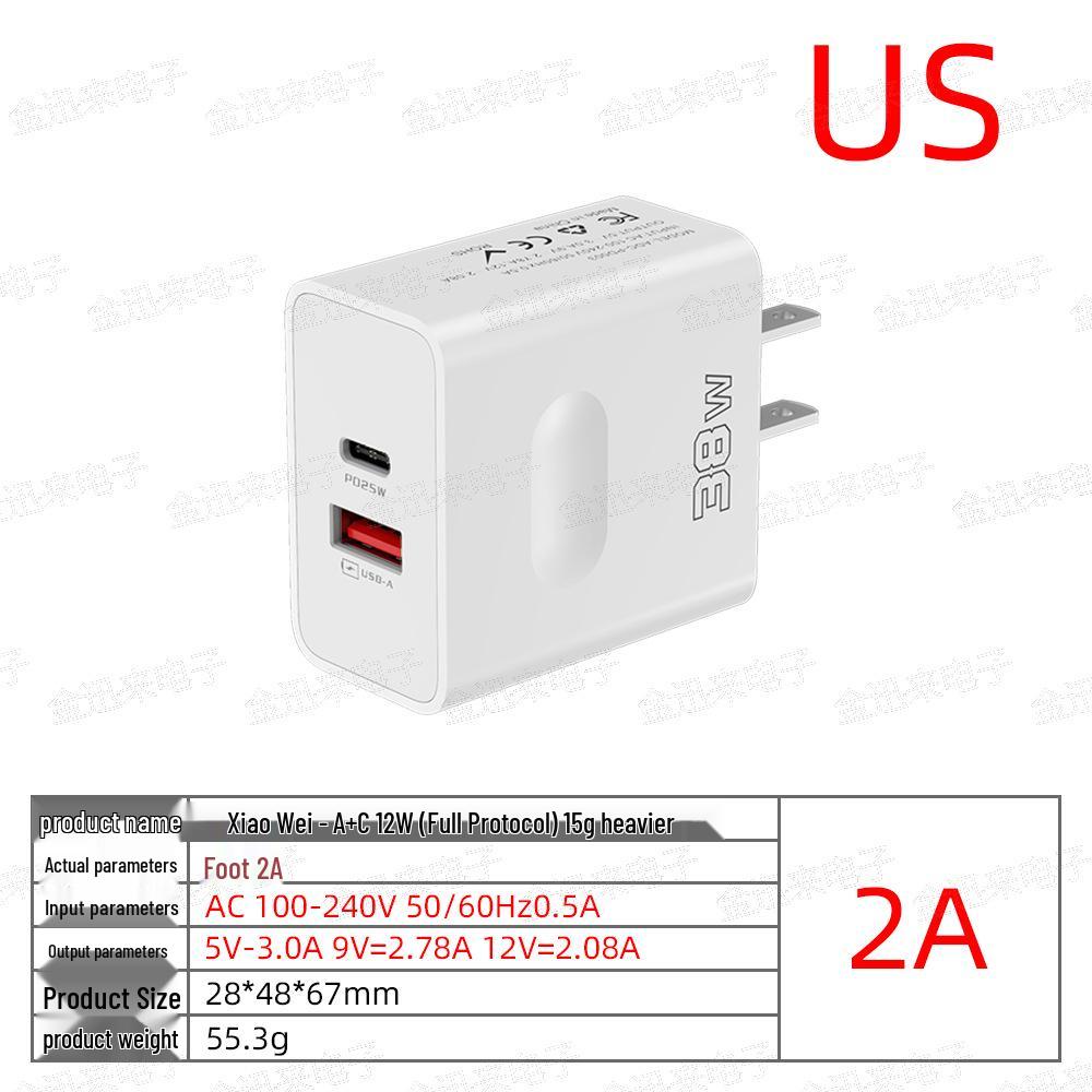 Carregador Rápido USB+PD de Porta Dupla 38W com Carregamento Rápido (UE / EUA / UK Plug)