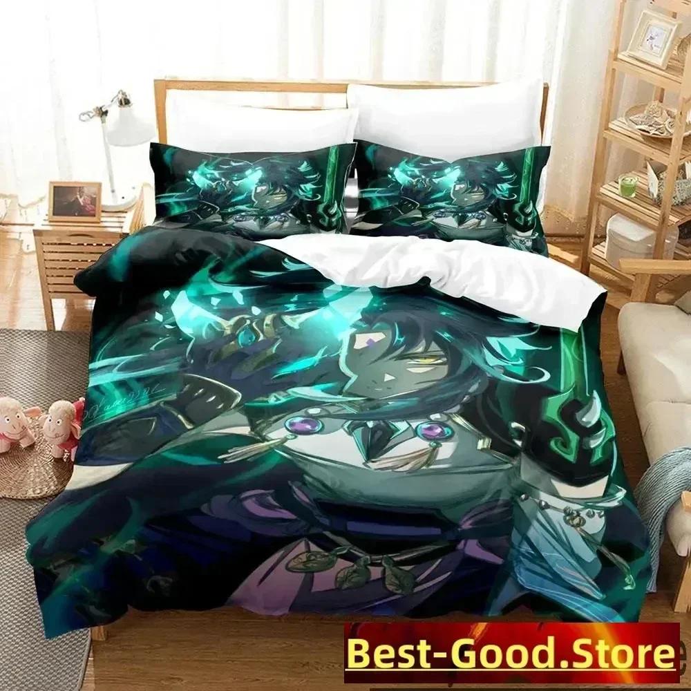 

3D Genshin Impact Xiao Bedding Set Duvet Cover Bed Set Quilt Cover Pillowcase Comforter king Queen Size Boys Adult Bedding 70x133cm 2pcs