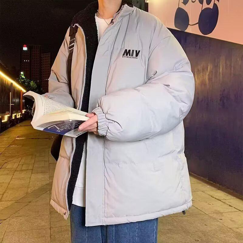 Men's Trendy Reversible Lambswool Cotton Jacket: Winter Velvet Thickened, Loose Fit, Hong Kong Style, Casual Outerwear.